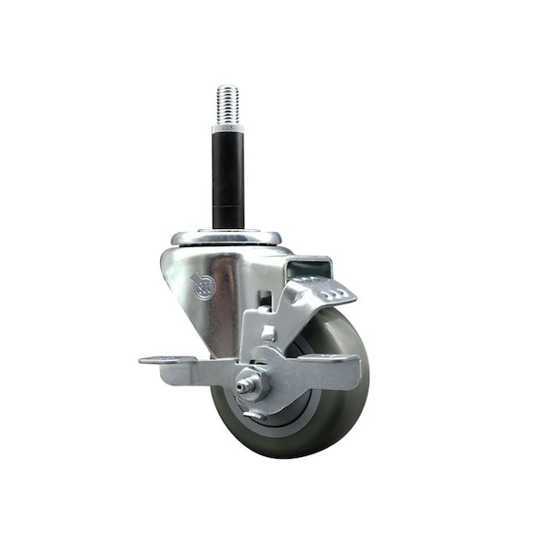 3'' Gray Poly Swivel 3/4'' Expanding Stem Caster with Brake